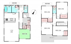 北本市中丸、新築一戸建ての間取り画像です