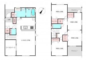 北本市中丸、新築一戸建ての間取り画像です