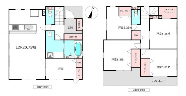 北本市中丸、新築一戸建ての間取り画像です