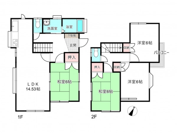 桶川市末広、中古一戸建ての間取り画像です