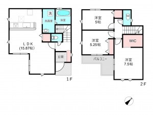桶川市朝日、新築一戸建ての間取り画像です