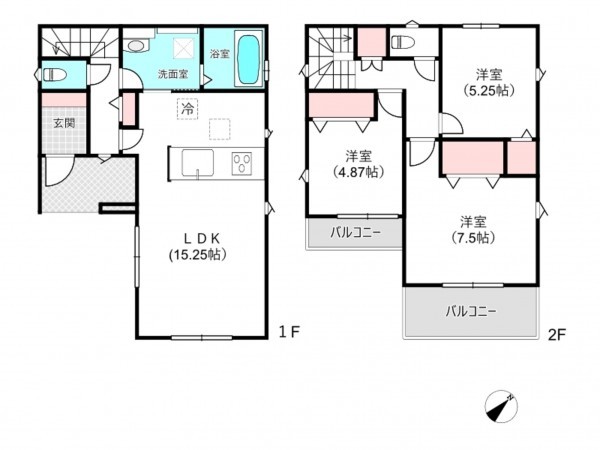 桶川市朝日、新築一戸建ての間取り画像です