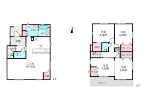 桶川市鴨川、新築一戸建ての間取り画像です