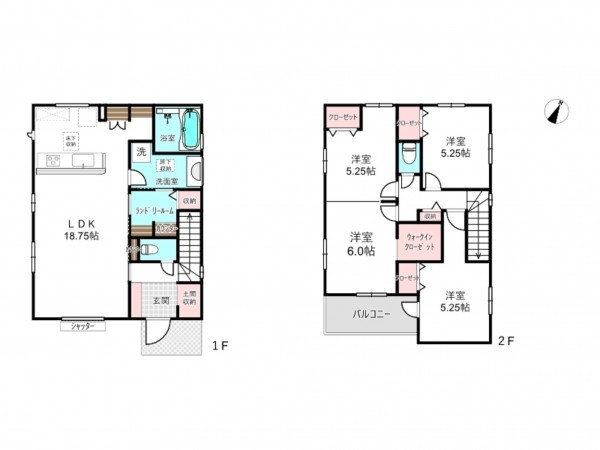 桶川市東、新築一戸建ての間取り画像です