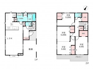 桶川市東、新築一戸建ての間取り画像です