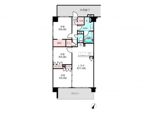 桶川市西、マンションの間取り画像です