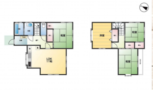桶川市、中古一戸建ての間取り画像です