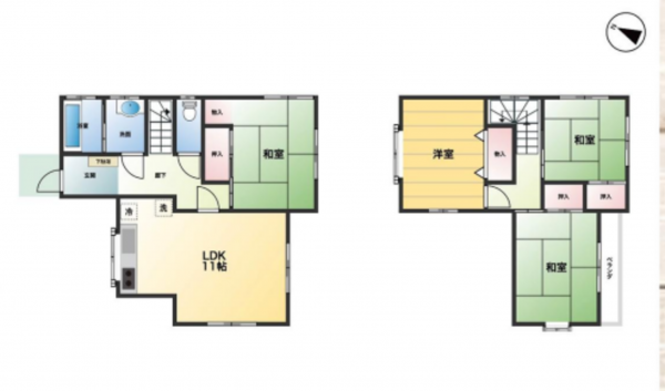 桶川市、中古一戸建ての間取り画像です