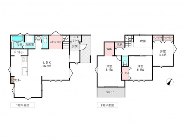 桶川市坂田西、新築一戸建ての間取り画像です