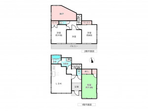桶川市下日出谷西、中古一戸建ての間取り画像です