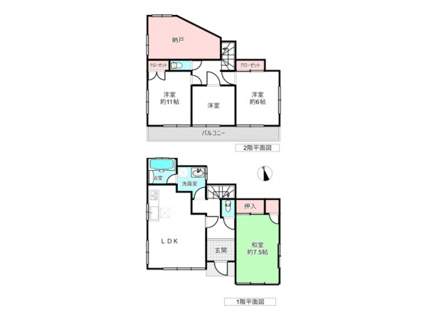 桶川市下日出谷西、中古一戸建ての間取り画像です