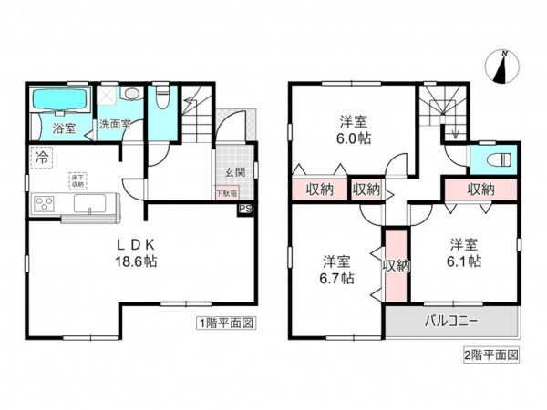 桶川市、新築一戸建ての間取り画像です