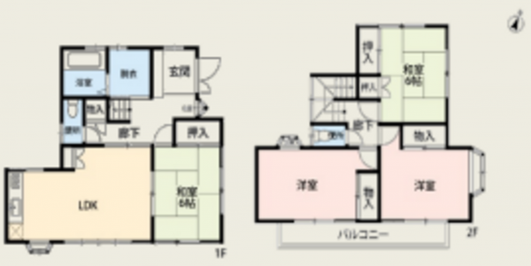 桶川市上日出谷南、中古一戸建ての間取り画像です