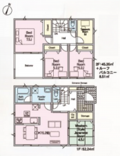 北本市二ツ家、新築一戸建ての間取り画像です