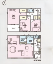 北本市二ツ家、新築一戸建ての間取り画像です