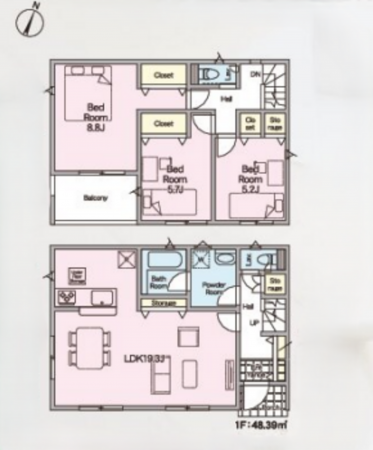 北本市二ツ家、新築一戸建ての間取り画像です