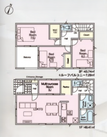 北本市二ツ家、新築一戸建ての間取り画像です