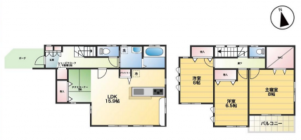 桶川市、中古一戸建ての間取り画像です