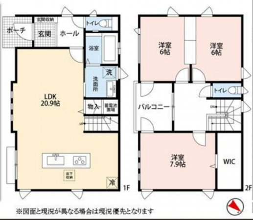 北本市宮内、中古一戸建ての間取り画像です