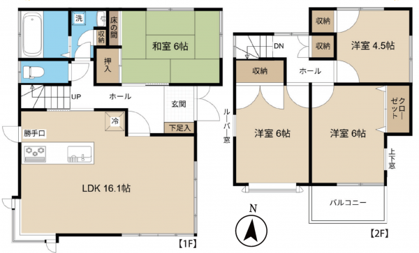 桶川市、中古一戸建ての間取り画像です