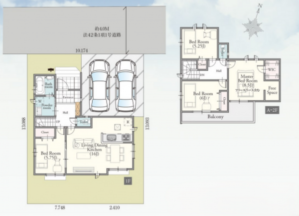北本市中丸、新築一戸建ての間取り画像です