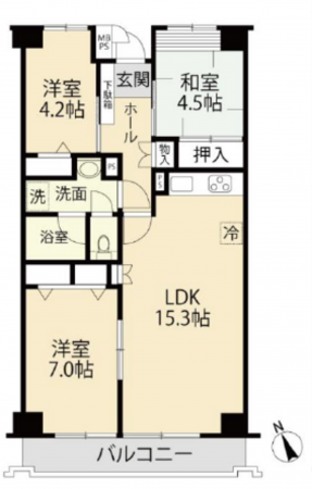 北本市石戸、マンションの間取り画像です