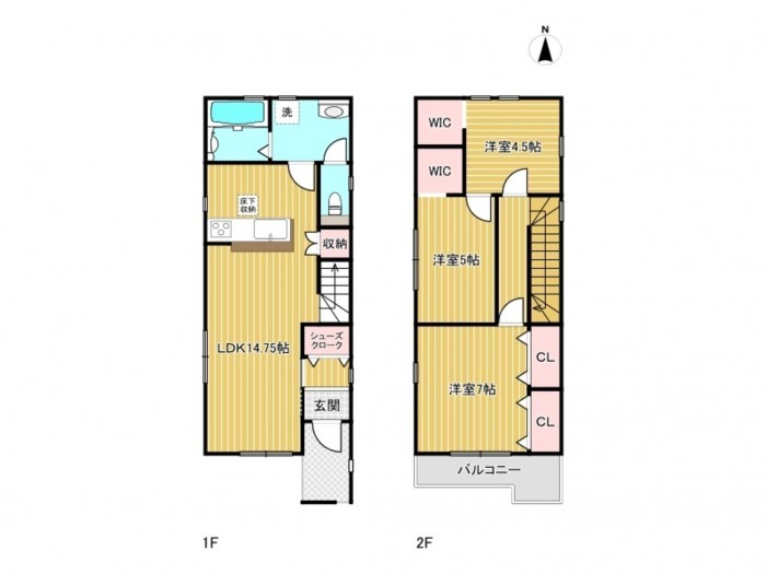 あま市七宝町川部、新築一戸建ての間取り画像です