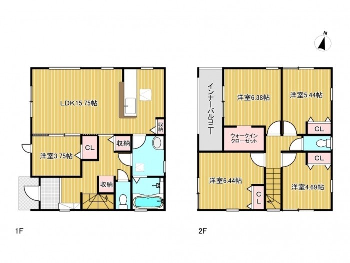 あま市二ツ寺、新築一戸建ての間取り画像です