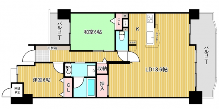北名古屋市鹿田天王山、マンションの間取り画像です
