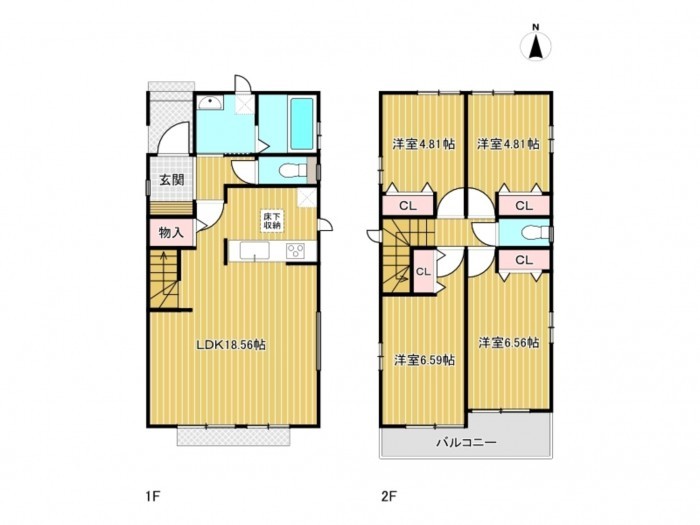 北名古屋市高田寺、新築一戸建ての間取り画像です