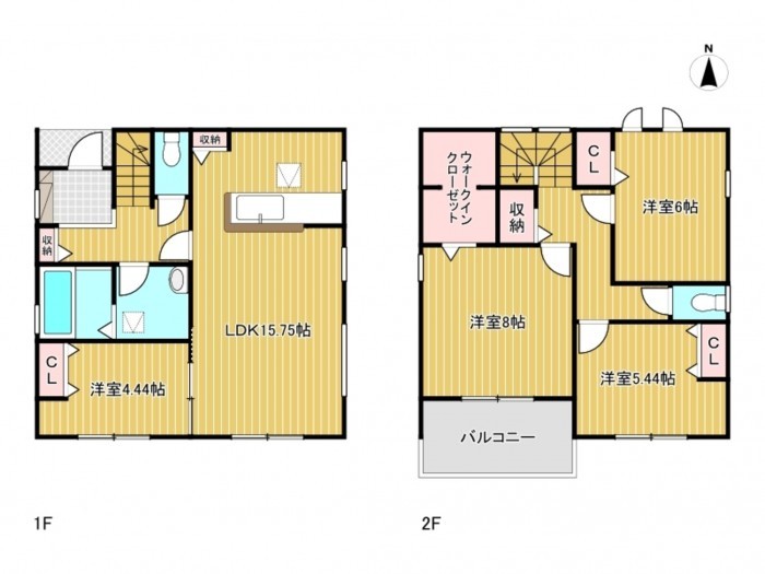 あま市古道、新築一戸建ての間取り画像です
