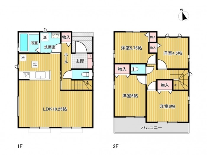北名古屋市薬師寺、新築一戸建ての間取り画像です