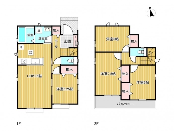 北名古屋市薬師寺、新築一戸建ての間取り画像です