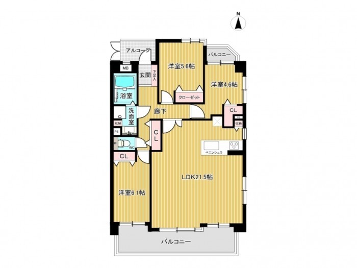 稲沢市正明寺、マンションの間取り画像です