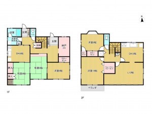 あま市二ツ寺、中古一戸建ての間取り画像です