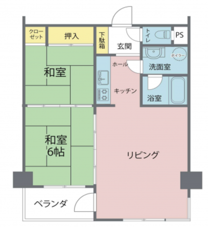 鶴岡市湯野浜、マンションの間取り画像です