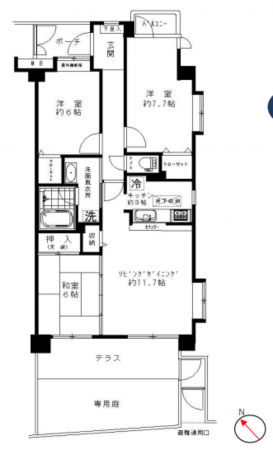 船橋市三山、マンションの間取り画像です