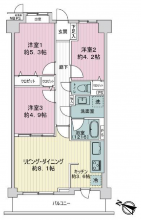 船橋市飯山満町、マンションの間取り画像です