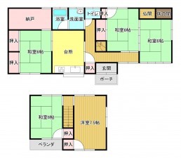 福山市新市町大字戸手、中古一戸建ての間取り画像です