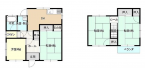 福山市御幸町大字上岩成、中古一戸建ての間取り画像です