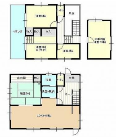 福山市、中古一戸建ての間取り画像です