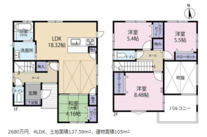 福山市駅家町大字上山守、中古一戸建ての間取り画像です