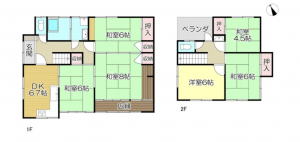 福山市駅家町大字弥生ケ丘、中古一戸建ての間取り画像です