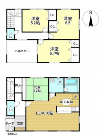 府中市元町、中古一戸建ての間取り画像です