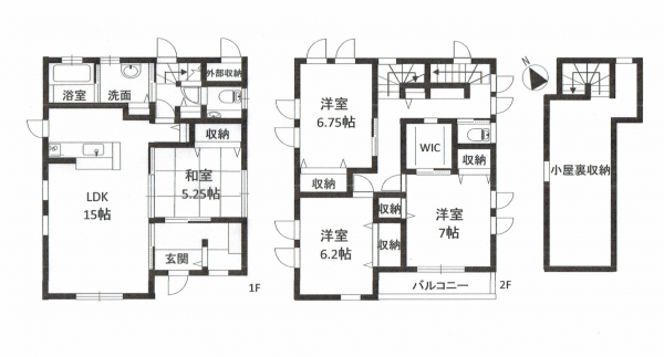 府中市桜が丘、中古一戸建ての間取り画像です
