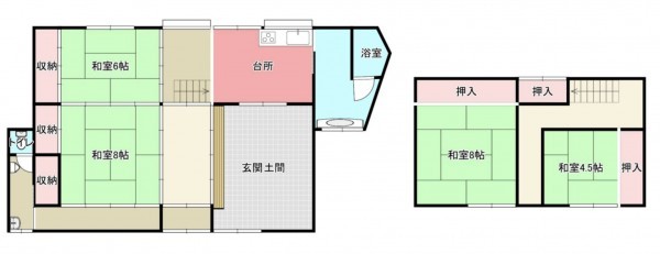 福山市御幸町大字下岩成、中古一戸建ての間取り画像です