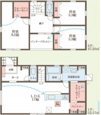 福山市新市町大字宮内、新築一戸建ての間取り画像です