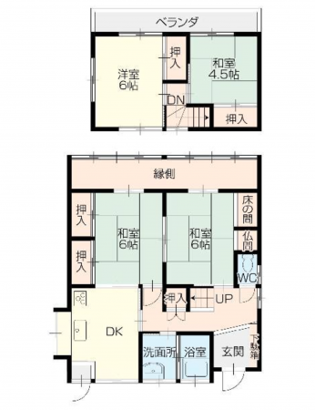 福山市山手町、中古一戸建ての間取り画像です