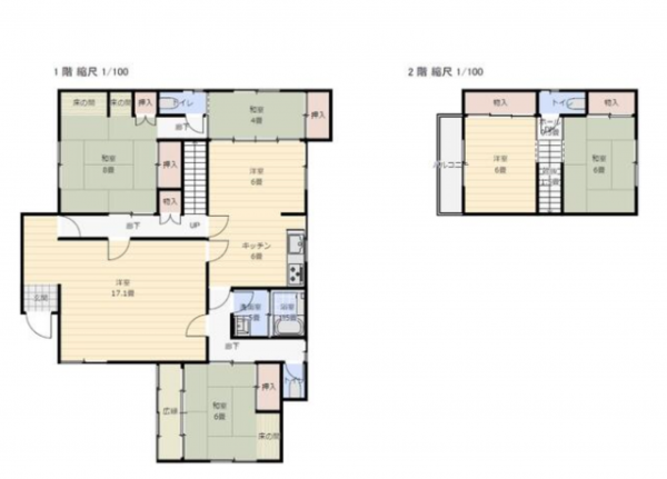 福山市木之庄町、中古一戸建ての間取り画像です