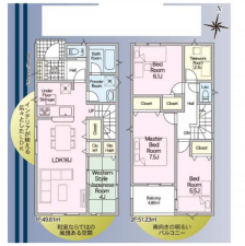 福山市南蔵王町、新築一戸建ての間取り画像です